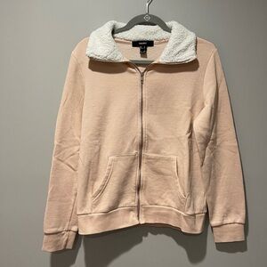 Forever 21 Light Pink Fur Neck Zip Up Sweatshirt